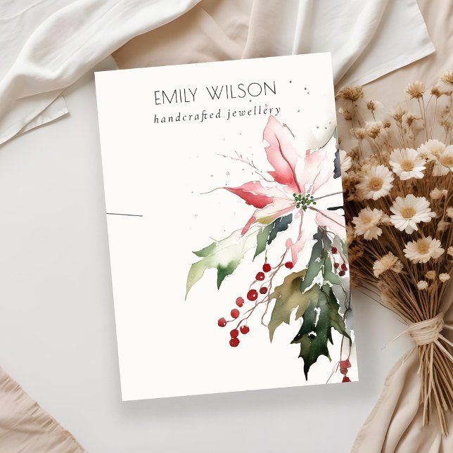 Soft jul Berry Poinsettia Foliage Necklace Visitkort (Skapare uppladdad)
