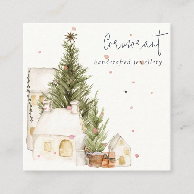 Soft Julgran House Snö Earring Stud Holder Fyrkantigt Visitkort (Framsida)