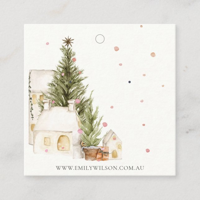 Soft Julgran House Snö Earring Stud Holder Fyrkantigt Visitkort (Framsida)