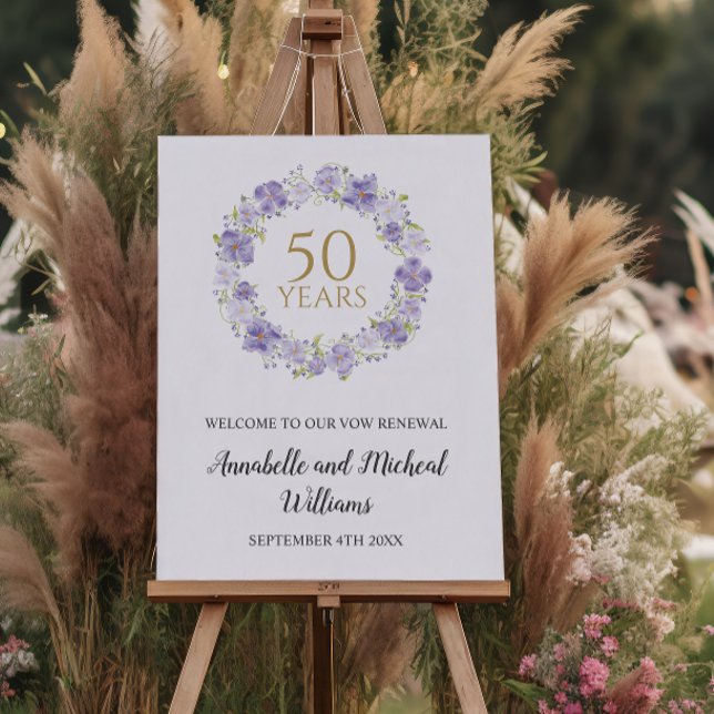 Soft Lavender Blommigt Garland 50:e Bröllop Välkom Poster (Skapare uppladdad)