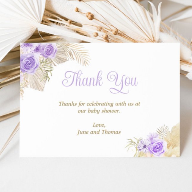 Soft Lavender Boho Pampas Blommigt Girl Baby Showe Tack Kort (Skapare uppladdad)