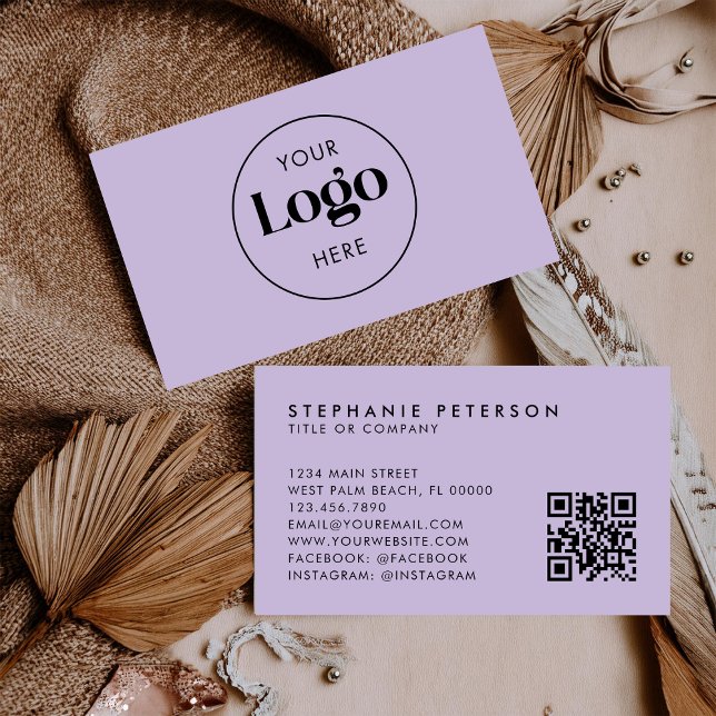 Soft Lavender Elegant Custom Company Logo QR Code Visitkort (Skapare uppladdad)