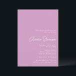 Soft Lavender Lila - minimalistisk modern Bat mitz Inbjudningar<br><div class="desc">Den här elegantens Bat mitzvah inbjudan har en mjuk lavender-bakgrund med modern vit typografi,  som kombinerar eleganta versaler med ett snyggt handskript för firmans namn. Den minimalistiska layouten skapar en ren,  sofistikerad perfekt för en contemporary- och luncheon. Perfekt för vår och feminininemetterade händelser.</div>