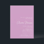 Soft Lavender Lila - minimalistisk modern Bat mitz Inbjudningar<br><div class="desc">Den här elegantens Bat mitzvah inbjudan har en mjuk lavender-bakgrund med modern vit typografi,  som kombinerar eleganta versaler med ett snyggt handskript för firmans namn. Den minimalistiska layouten skapar en ren,  sofistikerad perfekt för en contemporary- och luncheon. Perfekt för vår och feminininemetterade händelser.</div>