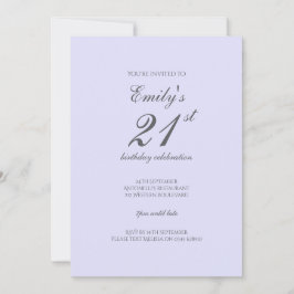 Soft Lavender Minimalist 21st Birthday Invitation Inbjudningar