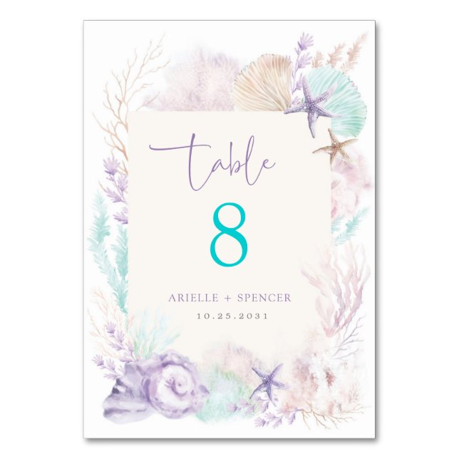 Soft Lavender Mint Ocean Bröllop Bordsnummer (Framsidan)
