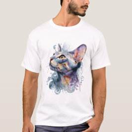Soft Lavender Watercolor Cat Face Dreamy Art T Shirt