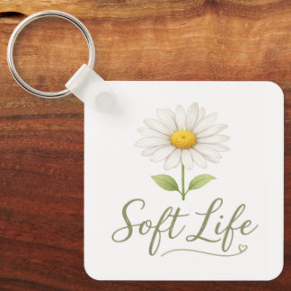 Soft Life Aesthetic Daisy Watercolor Floral Keycha Nyckelring