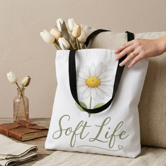 Soft Life Aesthetic Daisy Watercolor Floral Tote B Tygkasse
