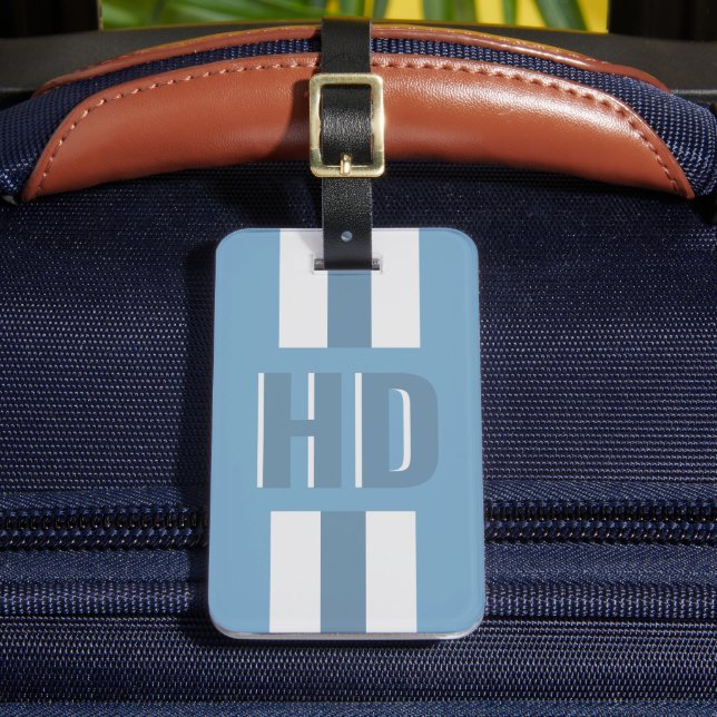 Soft Light Blue striped Shadow monogrammed modern  Bagagebricka (Framsida Insitu 2)