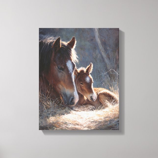 Soft Light Mare and Foal Painting Canvastryck (Framsida)