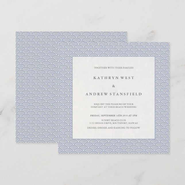 Soft Lila Blue Small Vågar Elegant Beach Wedding Inbjudningar (Fram/baksida)