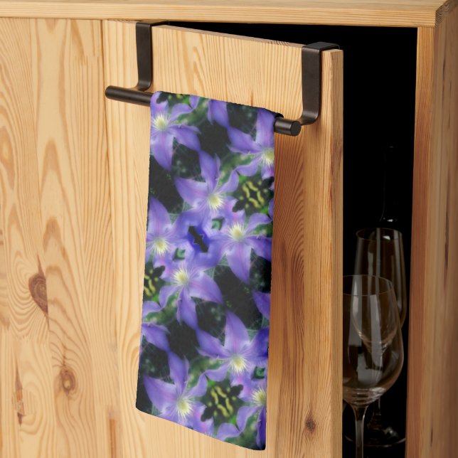 Soft Lila Clematis Flower Abstrakt Mönster Kökshandduk (Thirds Fold)