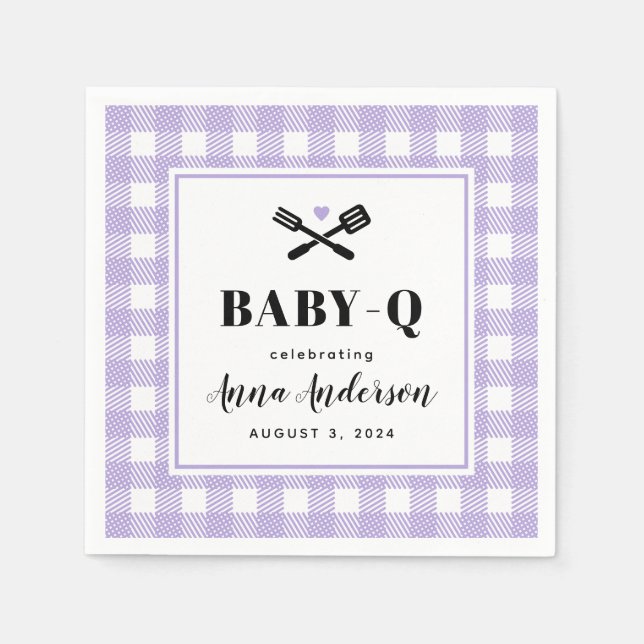 Soft Lila Gingham Play Baby Q Shower Pappersservett (Framsidan)