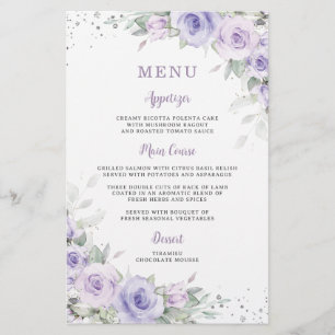 Soft Lila Lavender Blommigt Greenery Menu Lakan Flygblad
