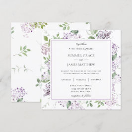 Soft Lilac Lila Blommigt Greenery Bröllop Square Inbjudningar