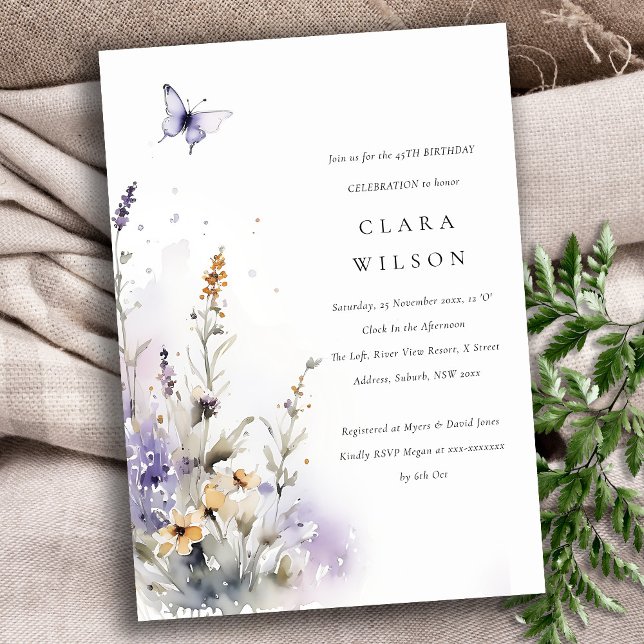 Soft Lilac WildblomButterfly Garden Birthday Inbjudningar (Skapare uppladdad)