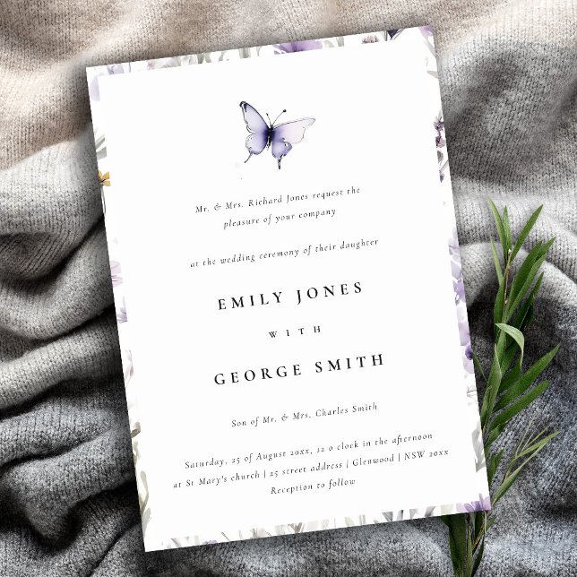Soft Lilac WildblomButterfly Garden Wedding Inbjudningar (Skapare uppladdad)