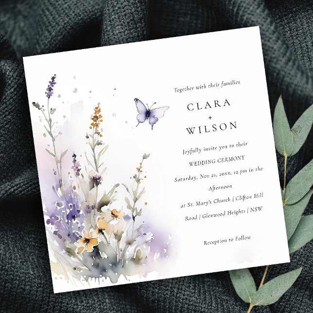 Soft Lilac WildblomButterfly Garden Wedding Inbjudningar (Skapare uppladdad)