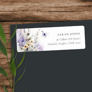 Soft Lilac WildblomButterfly Garden Wedding Returadress Etikett