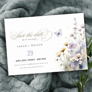 Soft Lilac WildblomButterfly Garden Wedding Spara Datumet