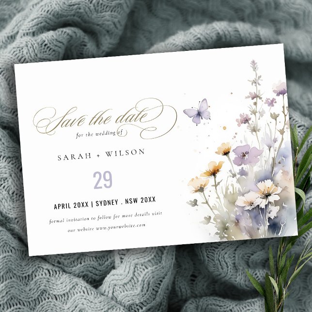 Soft Lilac WildblomButterfly Garden Wedding Spara Datumet (Skapare uppladdad)
