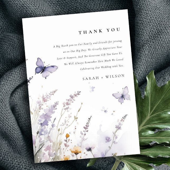 Soft Lilac WildblomButterfly Garden Wedding Tack Kort (Skapare uppladdad)