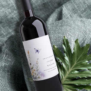 Soft Lilac WildblomButterfly Garden Wedding Vinflaska Etikett