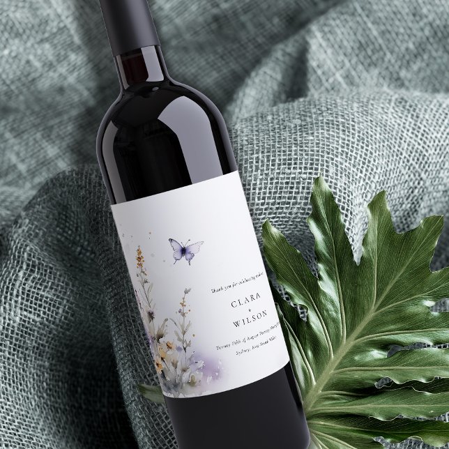 Soft Lilac WildblomButterfly Garden Wedding Vinflaska Etikett (Skapare uppladdad)