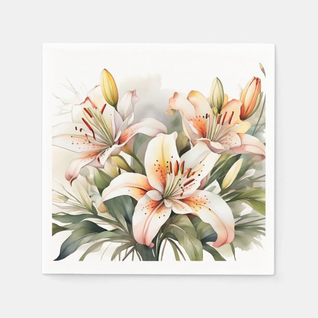 Soft Lily Flowers On White Pappersservett (Framsidan)