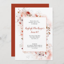 Soft Marsala Burgundy Terracotta Blommigt Sweet 16 Inbjudningar