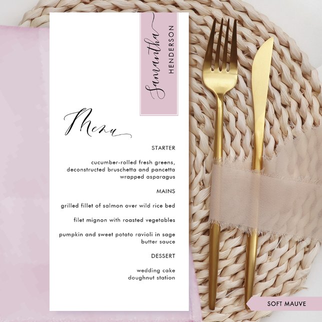 Soft Mauve, Personlig med Guest Namn Chic Menu Meny (Skapare uppladdad)