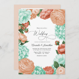 Soft Mint, Apricot & Warm Coral Floral Wedding Inbjudningar