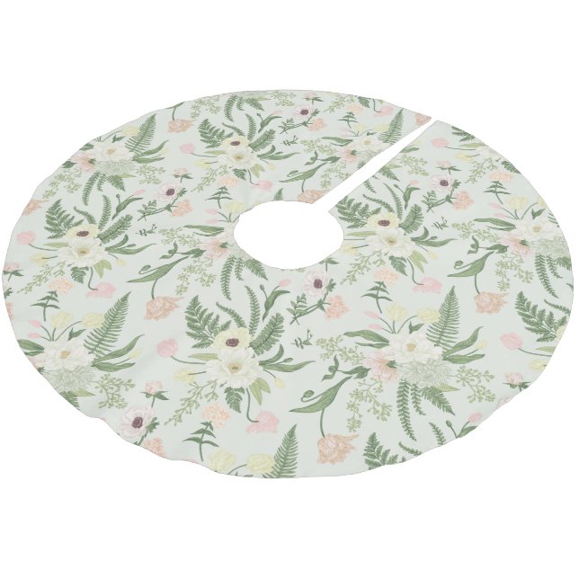 Soft Mint Grönt Garden Flower Mönster Julgransmatta Borstad Polyester (Vinklad)