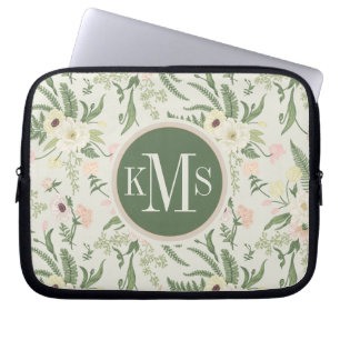 Soft Mint Grönt Garden Flower Mönster Laptop Fodral