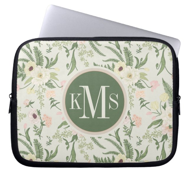 Soft Mint Grönt Garden Flower Mönster Laptop Fodral (Framsidan)