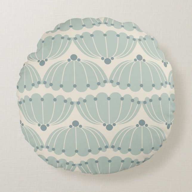 Soft Mint och Beige Scallop Rund Kudde (Framsidan)