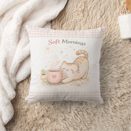 Soft Morning Cute Kitty Cat Pink Gingham Home  Kudde