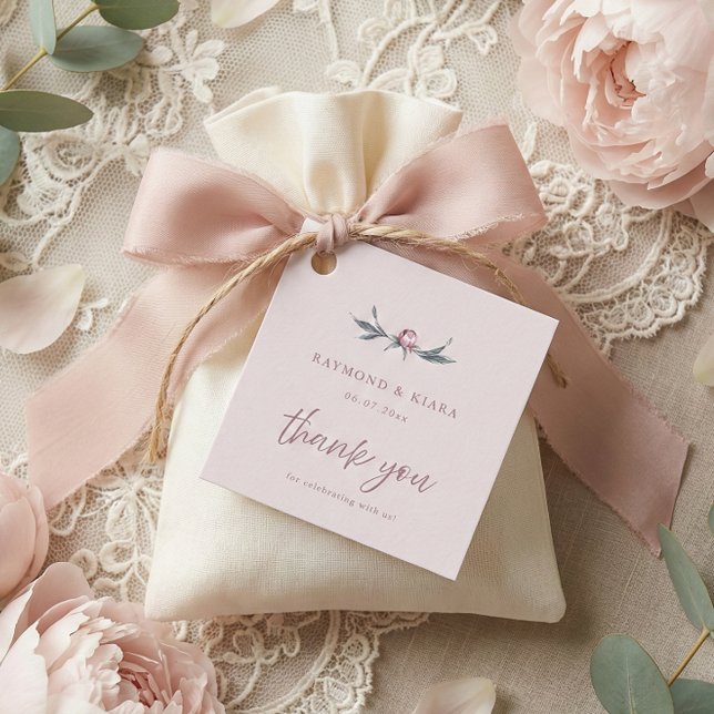 Soft Muted Dusty Rosa Peony Bröllop Gåvor Etiketter (personalized elegant pink peony wedding gift favor tag)