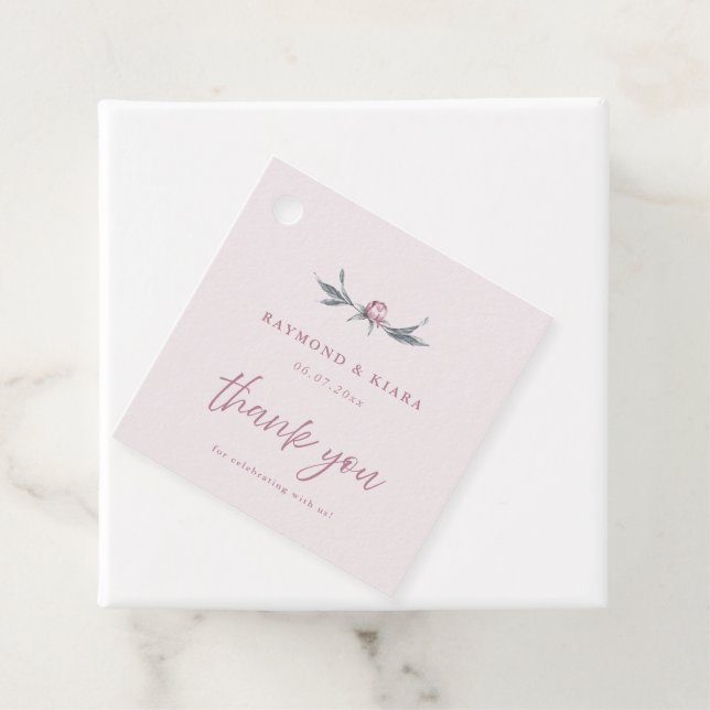 Soft Muted Dusty Rosa Peony Bröllop Gåvor Etiketter (På plats)