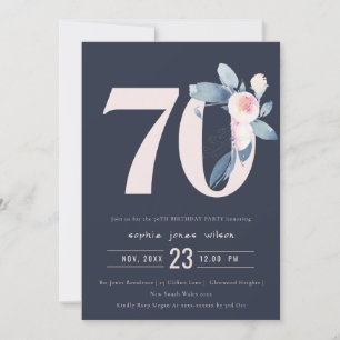 SOFT NAVY BLUE BLOMMIGT 70 VARJE ÅLDER BIRTHDAY INBJUDNINGAR