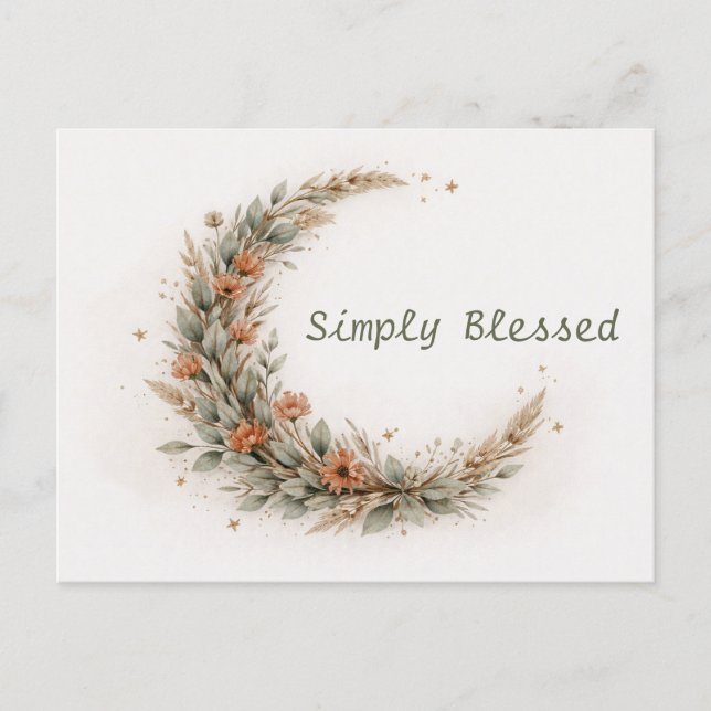 Soft Neutral Boho Floral Crescent Moon Vykort (Framsida)