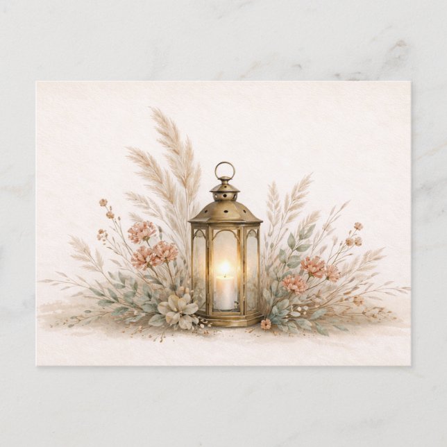 Soft Neutral Boho Lantern Floral Arrangement Vykort (Framsida)