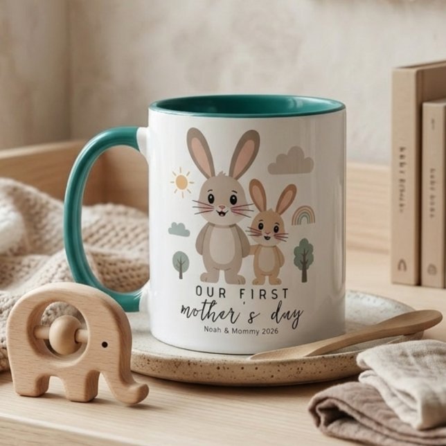 Soft Neutral Bunny Mom Baby First Mothers Day Mugg (Skapare uppladdad)