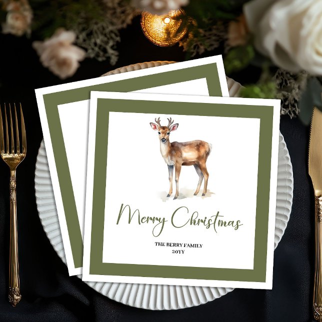 Soft Neutral Christmas Deer Personalized Napkins Pappersservett (Soft Neutral Christmas Deer Personalized Napkins)