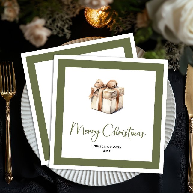 Soft Neutral Christmas Gift Personalized Napkins Pappersservett (Soft Neutral Christmas Tree Personalized Napkins)
