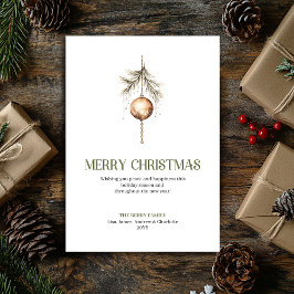 Soft Neutral Christmas Ornament Gold Script   Julkort