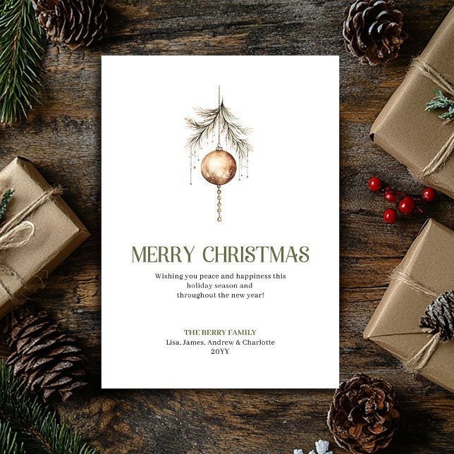 Soft Neutral Christmas Ornament Gold Script   Julkort (Soft Neutral Christmas Ornament Gold Script Holiday Card)