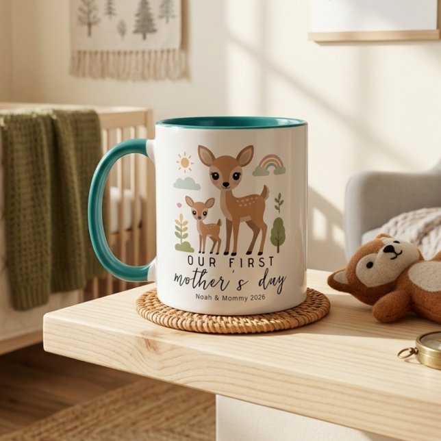 Soft Neutral Deer Mom Baby First Mothers Day Mugg (Skapare uppladdad)