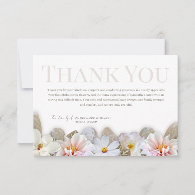 Soft Neutral Floral Funeral Thank You Card Tack Kort (Framsida)